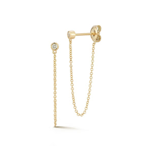 14kt Diamond Dot Studs with Chain Drop